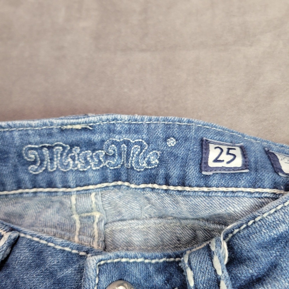 Miss Me Skinny Jeans JP5109SK-2 Blue Fleur De Lis Embellished Low Rise Womens 25 - Picture 6 of 11